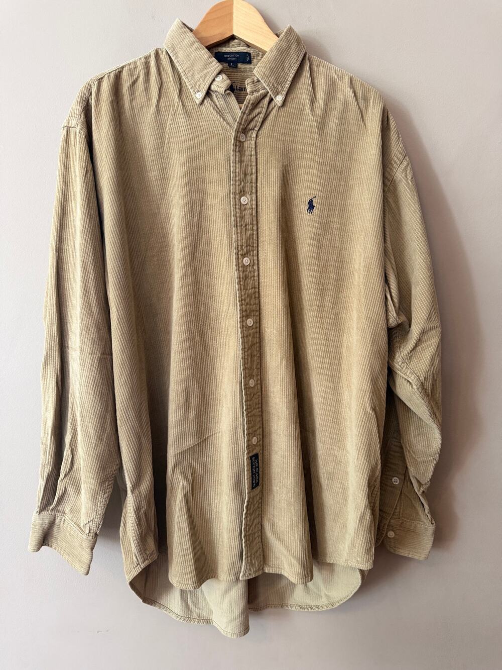 Vintage Ralph Lauren "The Blaire" Oversized Corduroy Button Down Shirt Tan Lrg